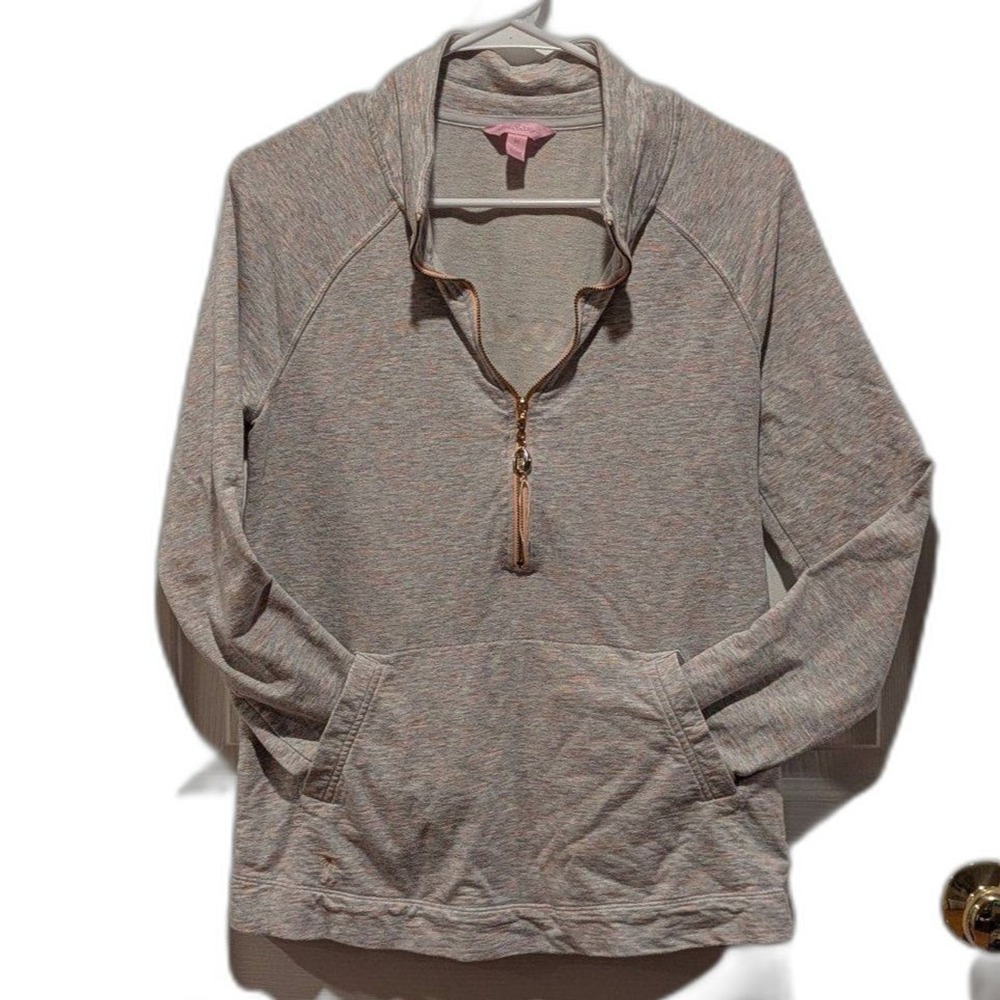 Lilly Pulitzer Sunny State of Mind Half Zip Pullover Gray Preppy Athleisure M